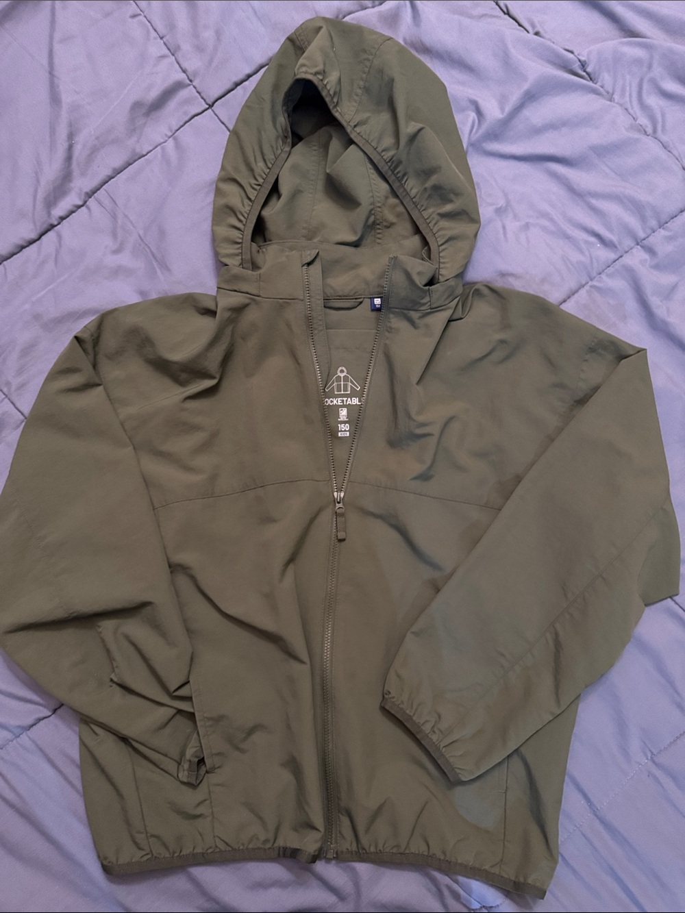 Uniqlo Olive Green Hooded Rain Jacket for Kids